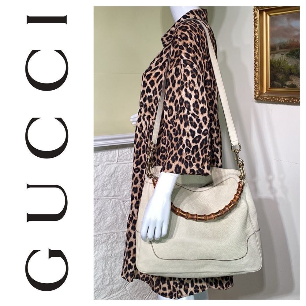 Authentic Gucci Diana XL Leather Bag Bamboo Handle & Leather Shoulder Strap